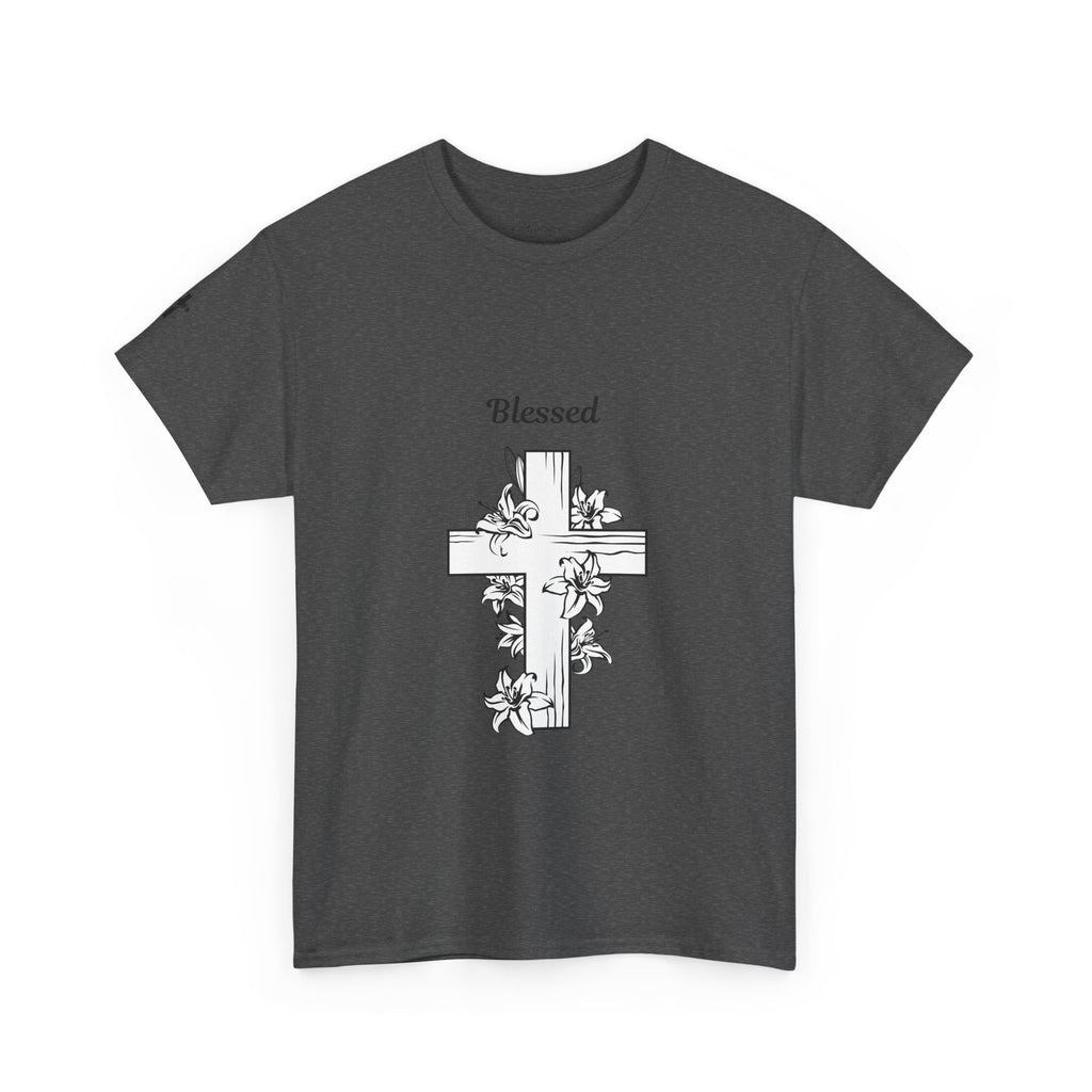 Blessed Cross Unisex Heavy Cotton Tee, Faith T-Shirt, Religious Gift, Spiritual Apparel, Christian Clothing, Everyday Wear