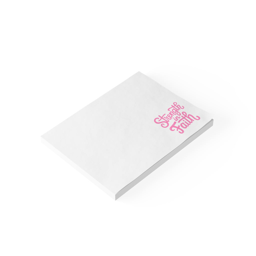Post-it Note Pad — "Strength in Faith" Inspirational Sticky Notes (Pink Corner Design)