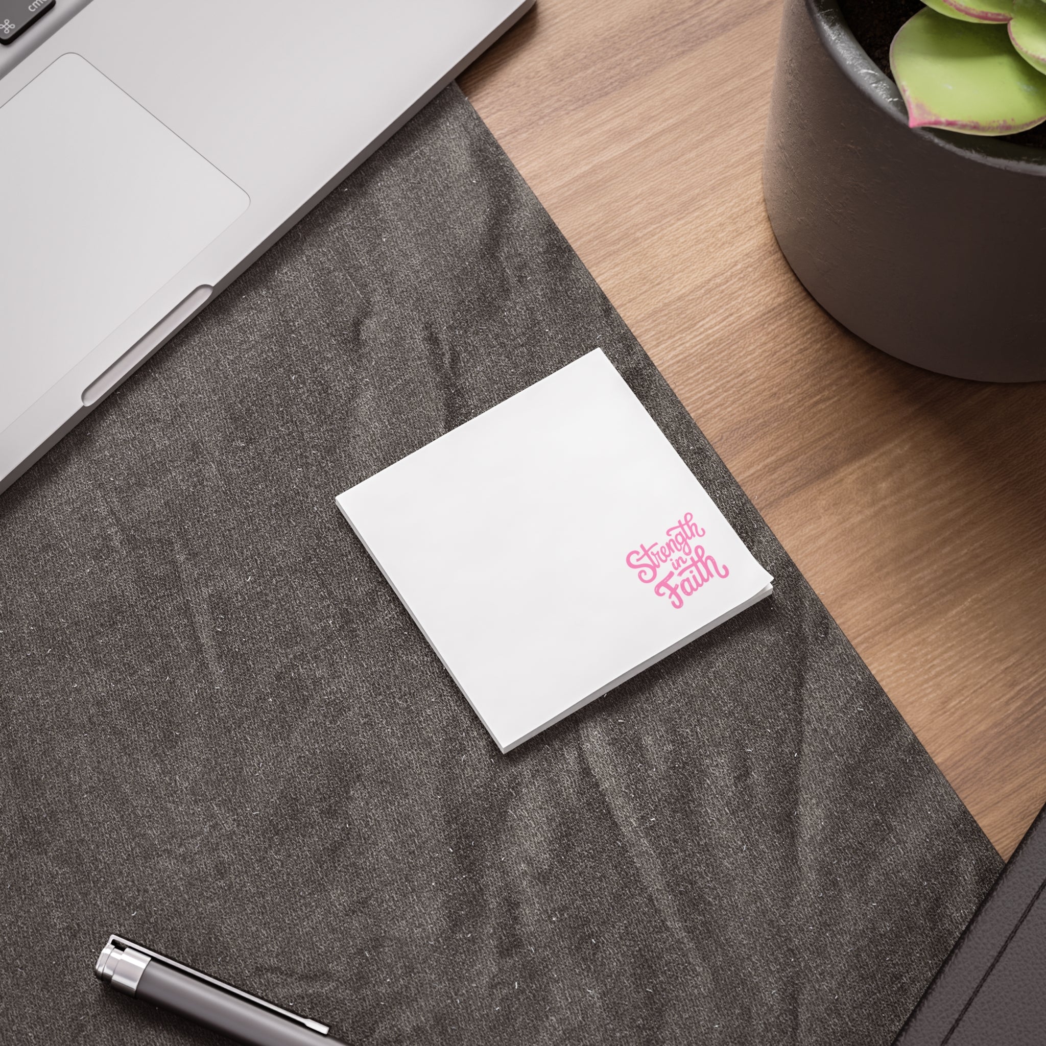 Post-it Note Pad — "Strength in Faith" Inspirational Sticky Notes (Pink Corner Design)