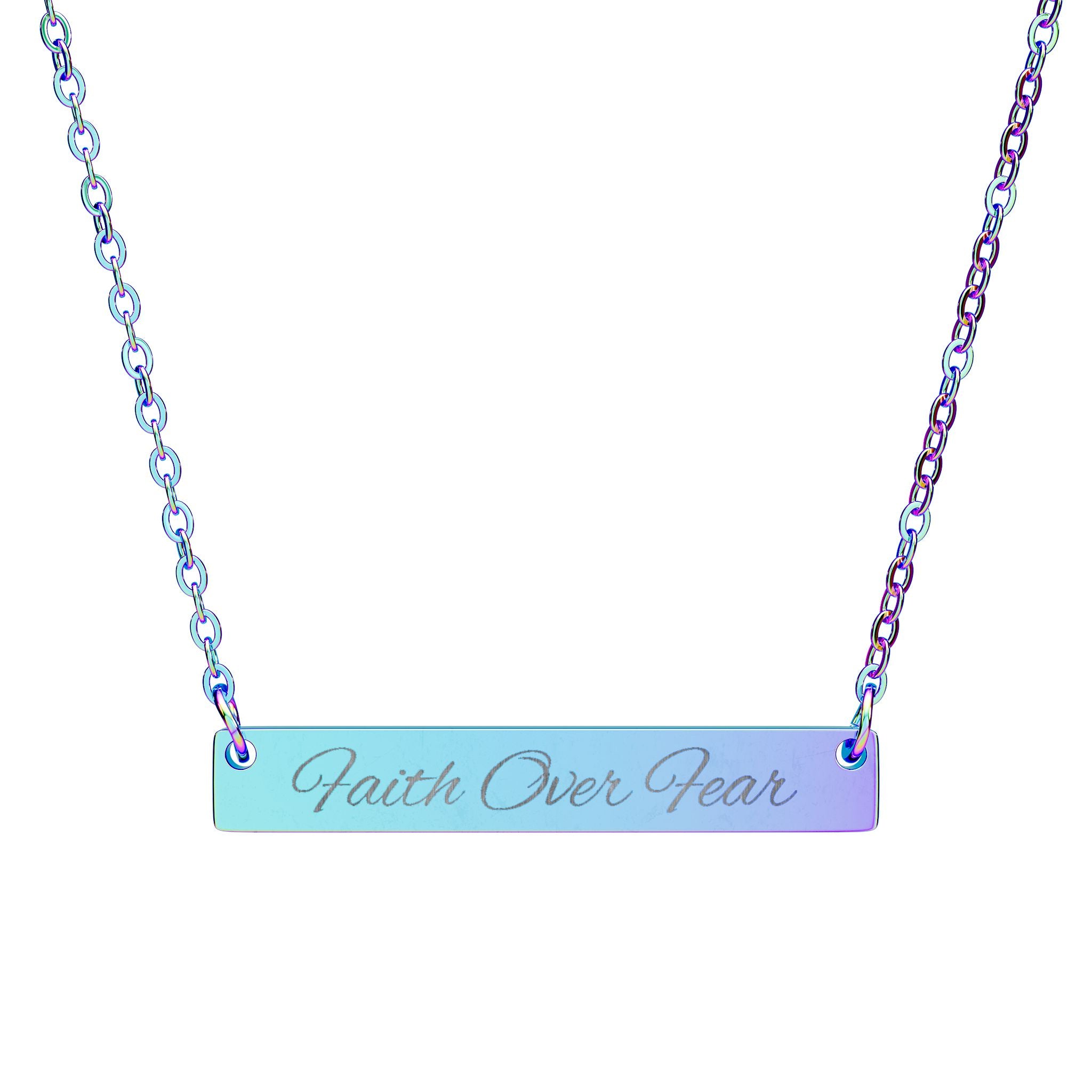 Faith Over Fear Engraved Bar Necklace