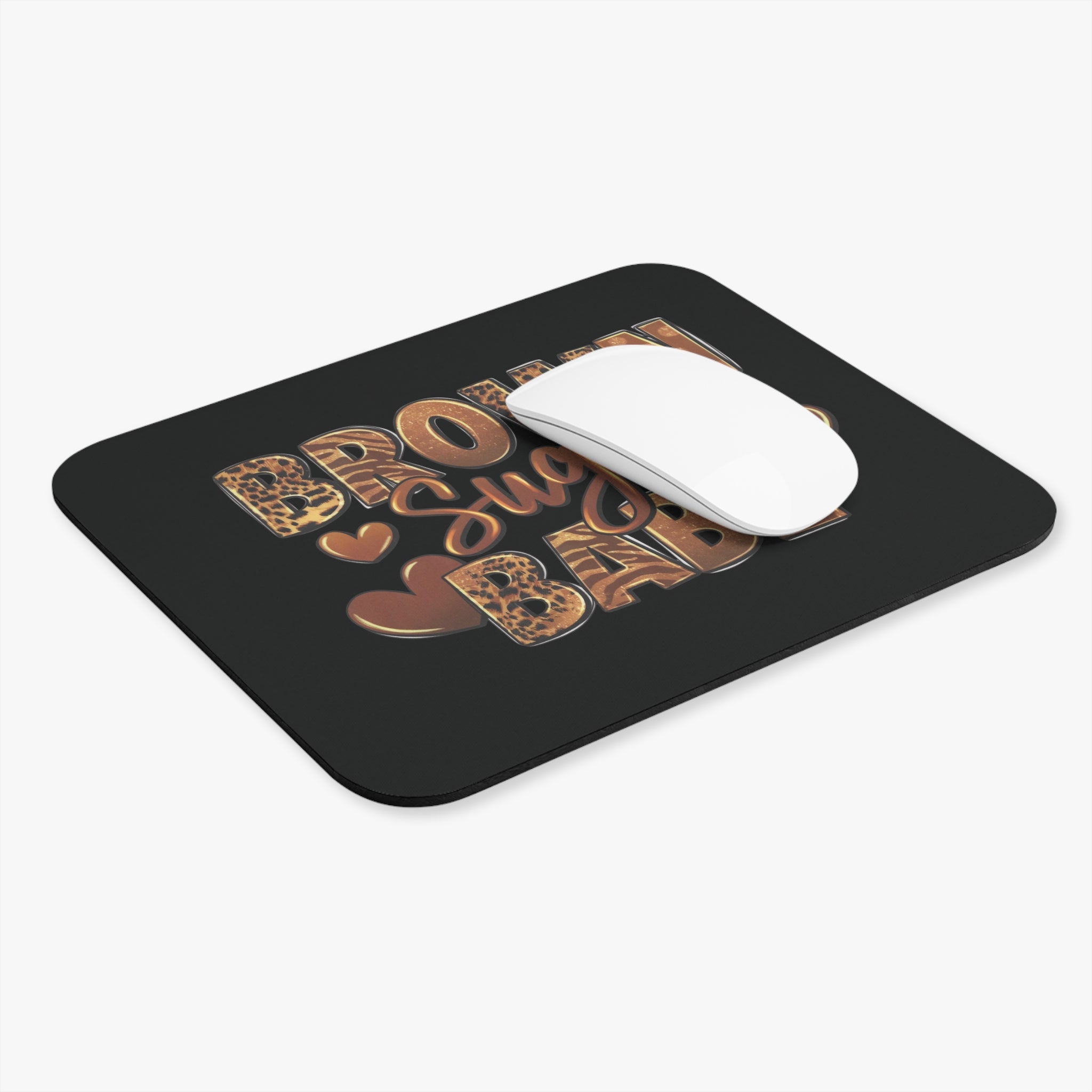 Brown Suga Babe Mouse Pad — Leopard Print Brown Heart Desk Mat