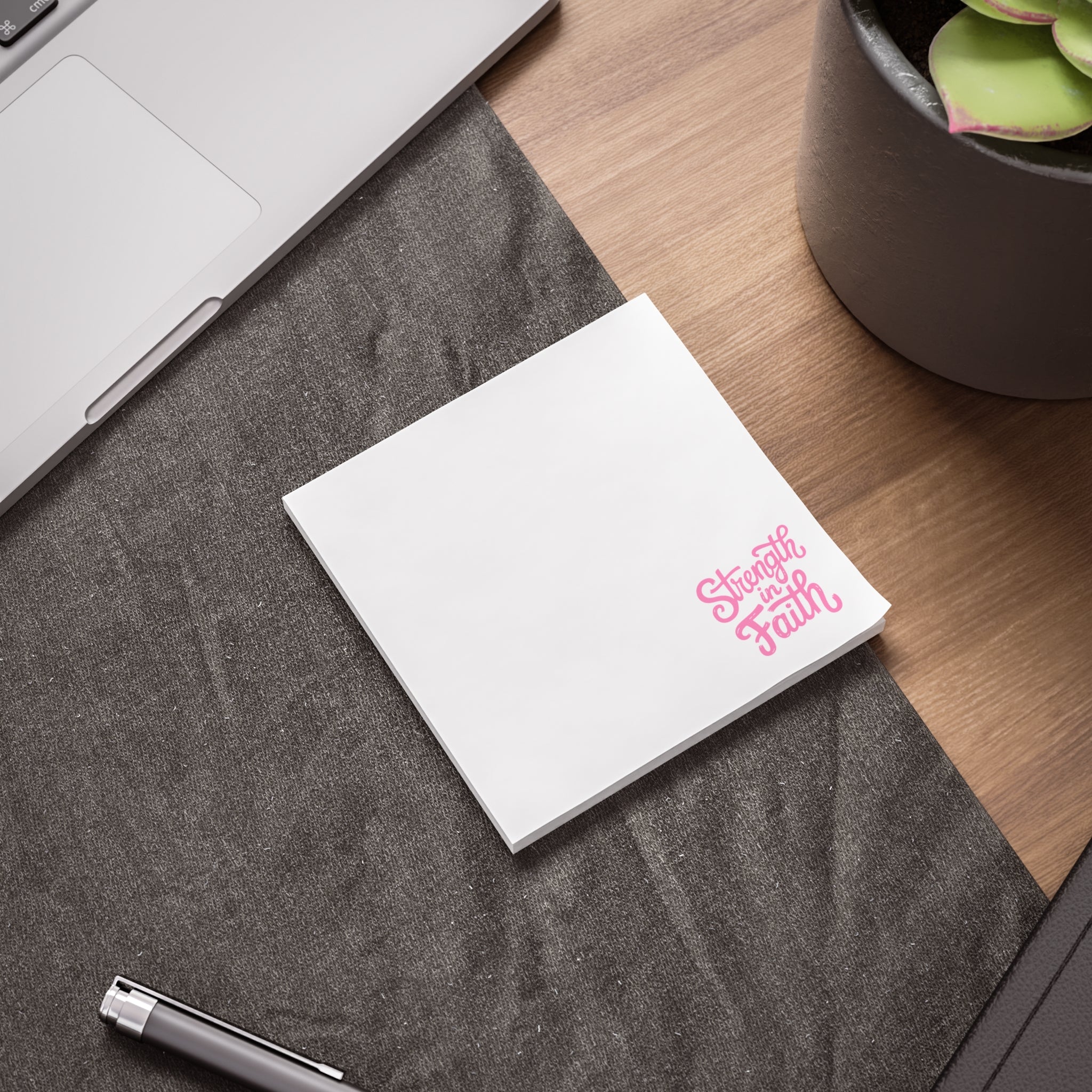 Post-it Note Pad — "Strength in Faith" Inspirational Sticky Notes (Pink Corner Design)