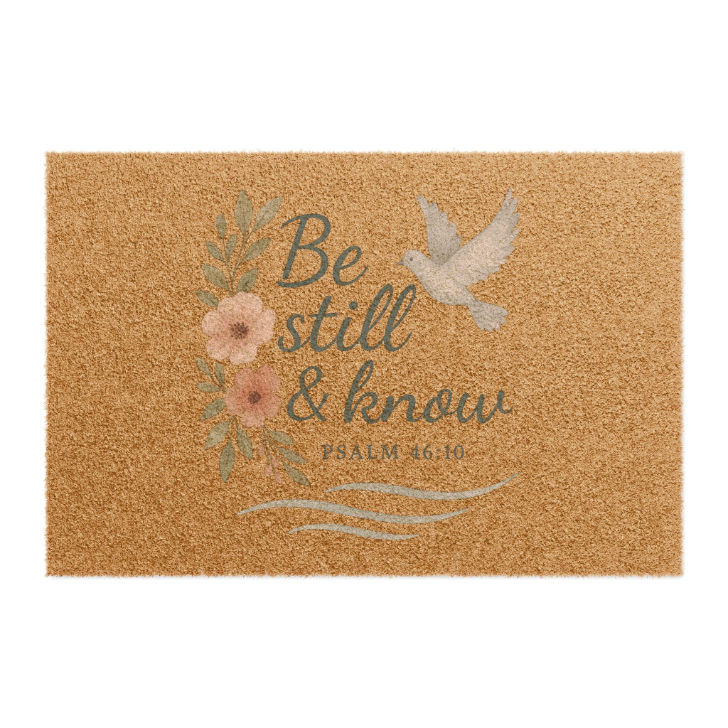 Be Still & Know Doormat — Floral Dove Welcome Mat (Psalm 46:10)