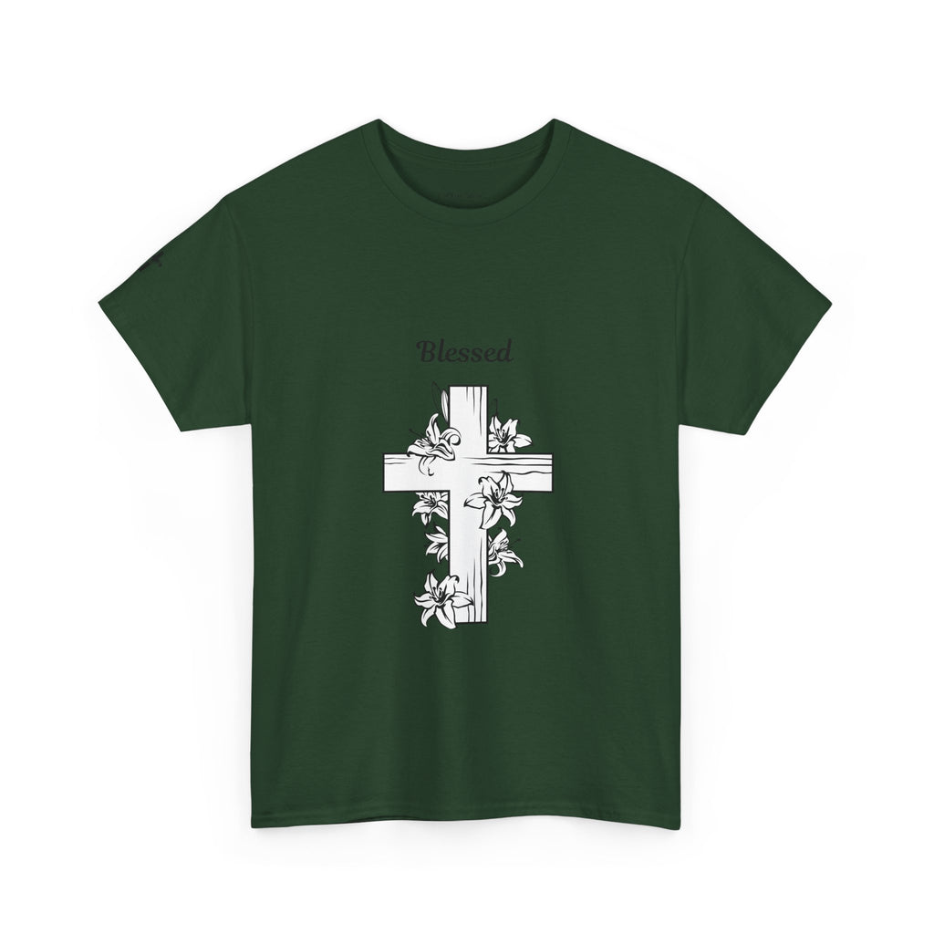 Blessed Cross Unisex Heavy Cotton Tee, Faith T-Shirt, Religious Gift, Spiritual Apparel, Christian Clothing, Everyday Wear