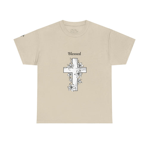 Blessed Cross Unisex Heavy Cotton Tee, Faith T-Shirt, Religious Gift, Spiritual Apparel, Christian Clothing, Everyday Wear