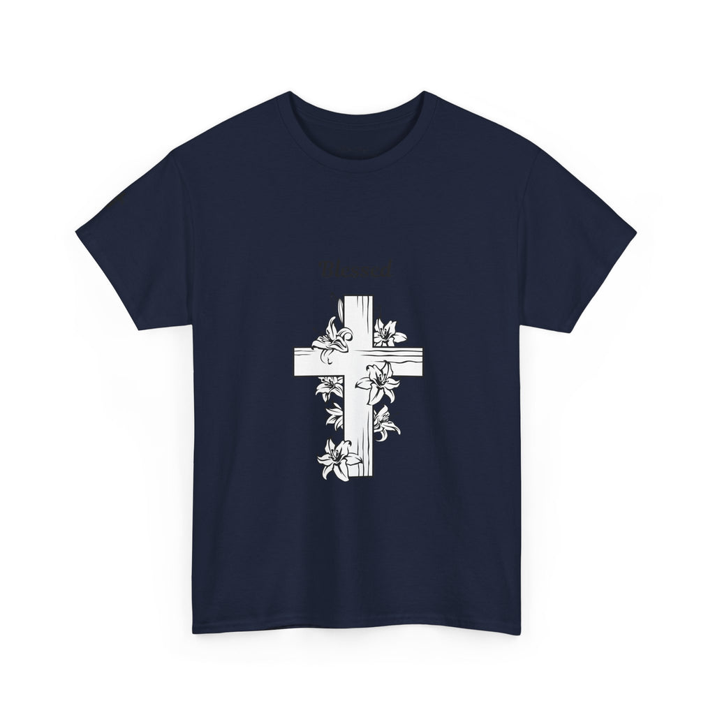 Blessed Cross Unisex Heavy Cotton Tee, Faith T-Shirt, Religious Gift, Spiritual Apparel, Christian Clothing, Everyday Wear