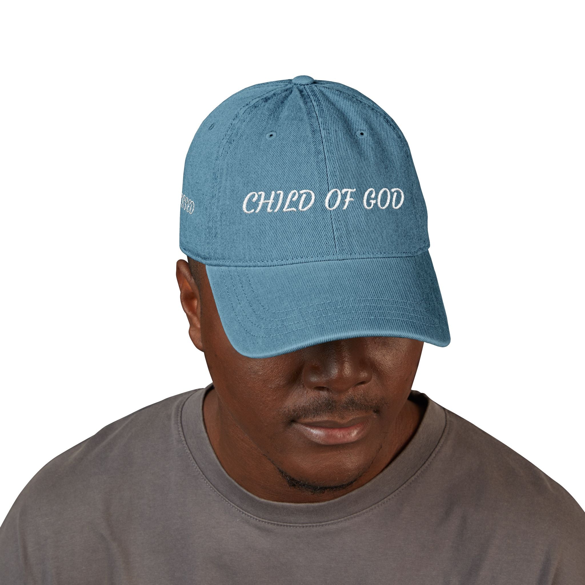 Child of God & Blessed Denim Hat — Embroidered Faith Baseball Cap