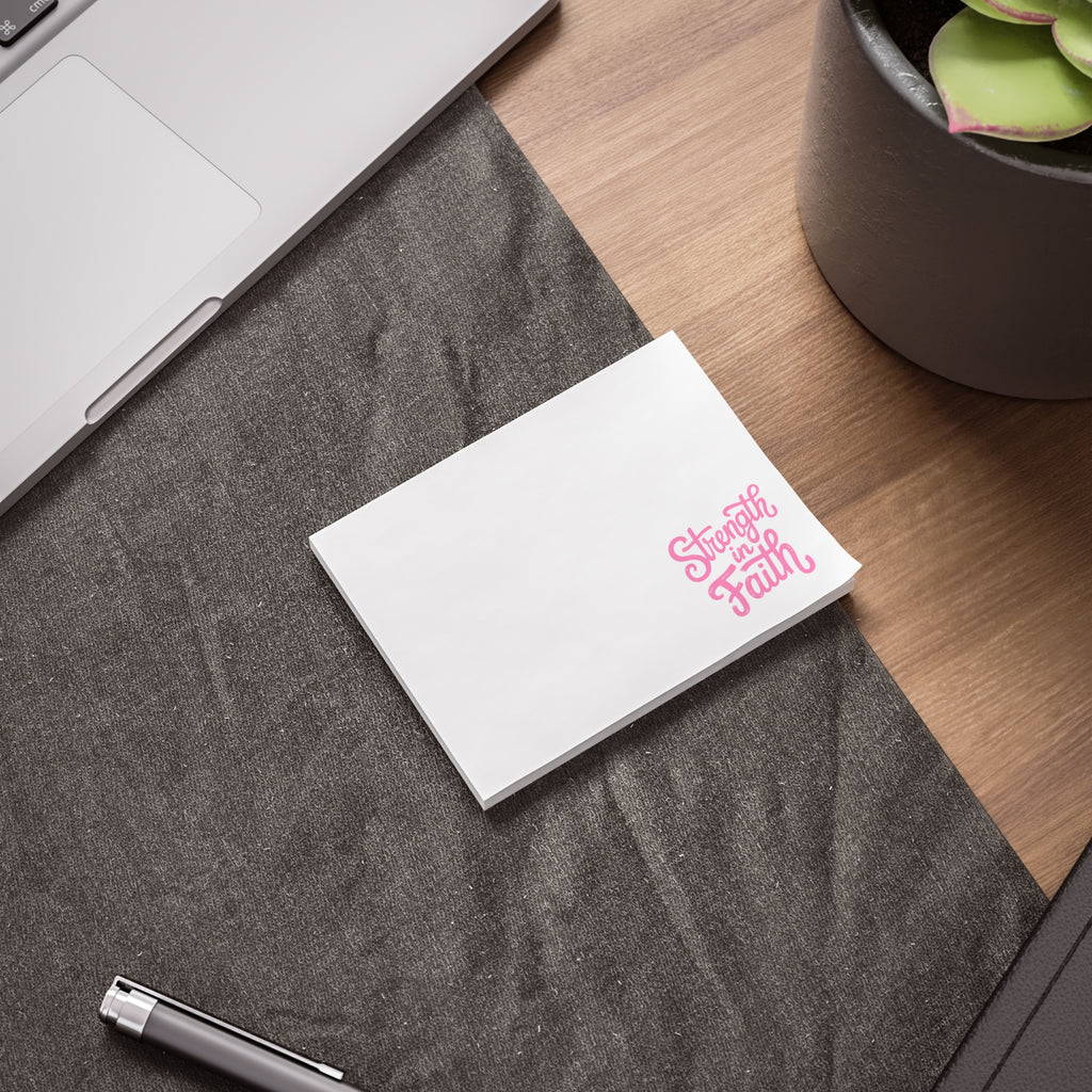 Post-it Note Pad — "Strength in Faith" Inspirational Sticky Notes (Pink Corner Design)