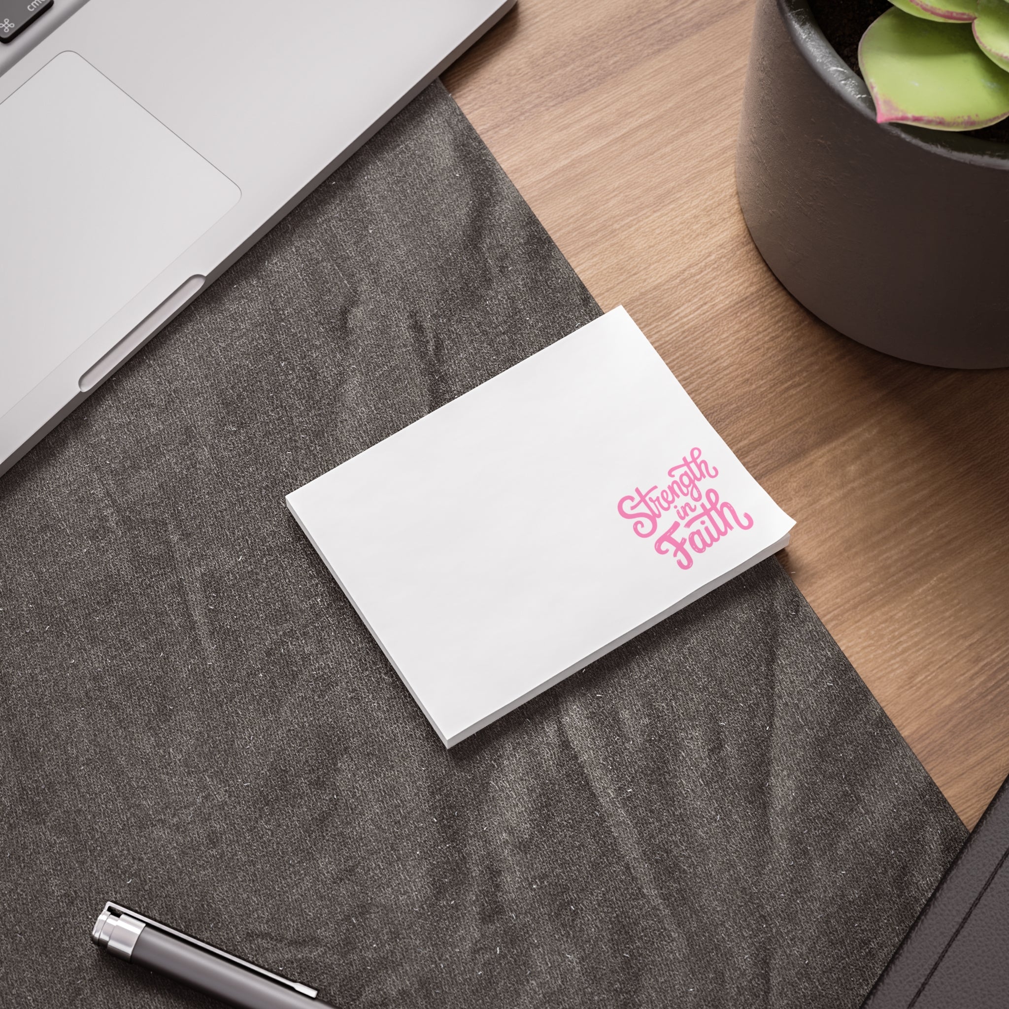 Post-it Note Pad — "Strength in Faith" Inspirational Sticky Notes (Pink Corner Design)