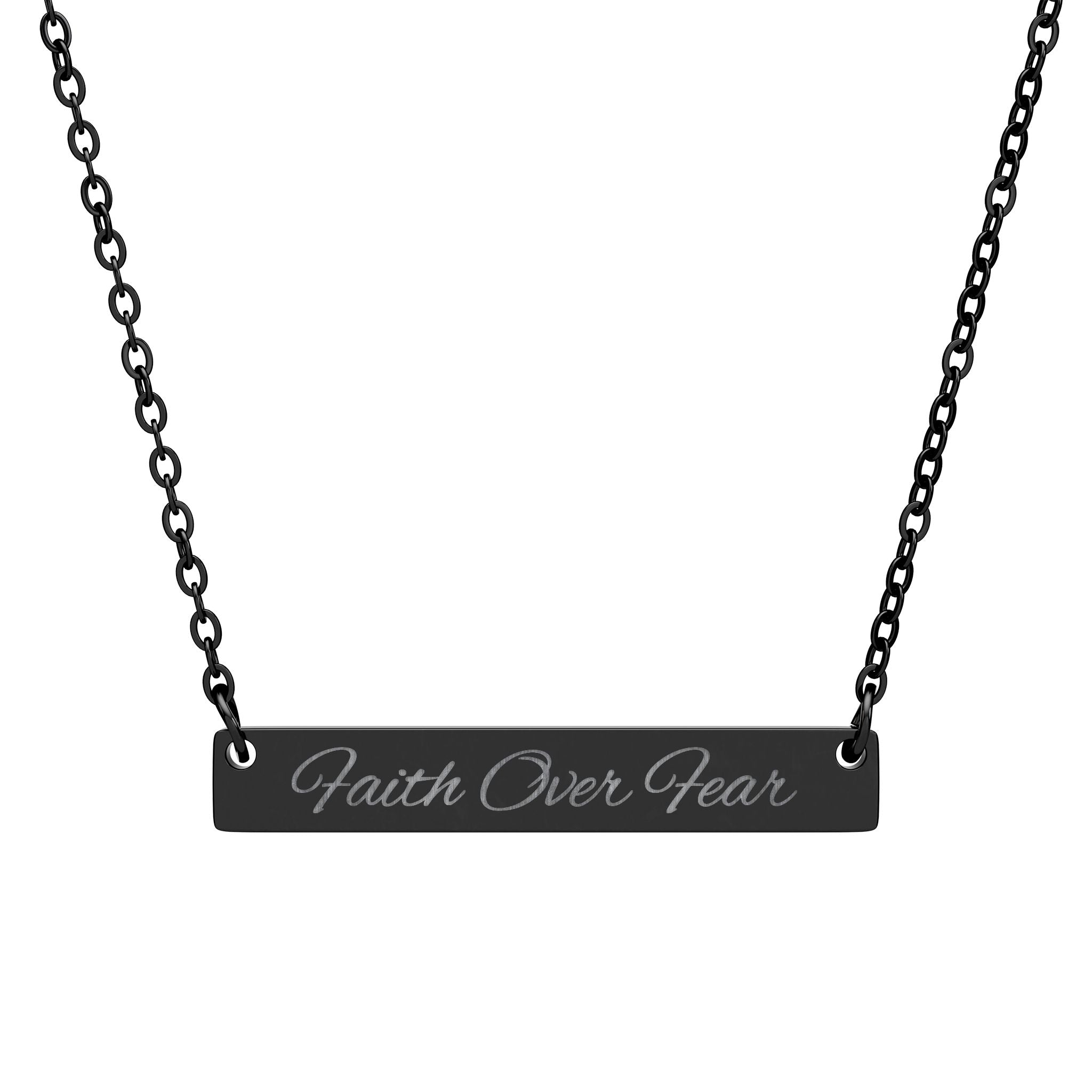 Faith Over Fear Engraved Bar Necklace