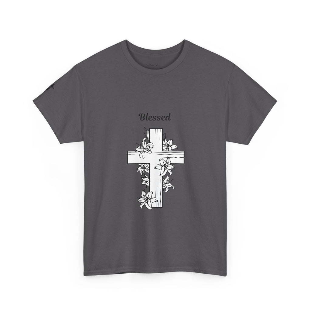 Blessed Cross Unisex Heavy Cotton Tee, Faith T-Shirt, Religious Gift, Spiritual Apparel, Christian Clothing, Everyday Wear