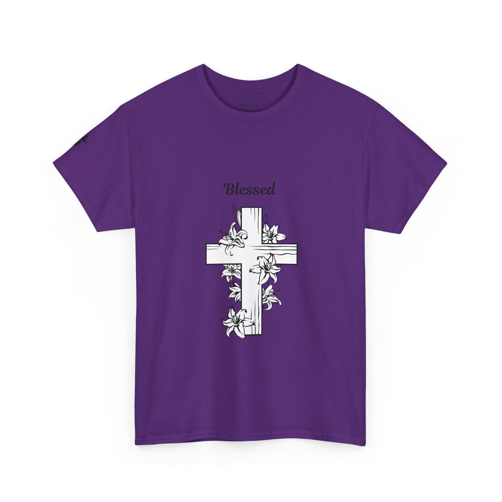 Blessed Cross Unisex Heavy Cotton Tee, Faith T-Shirt, Religious Gift, Spiritual Apparel, Christian Clothing, Everyday Wear