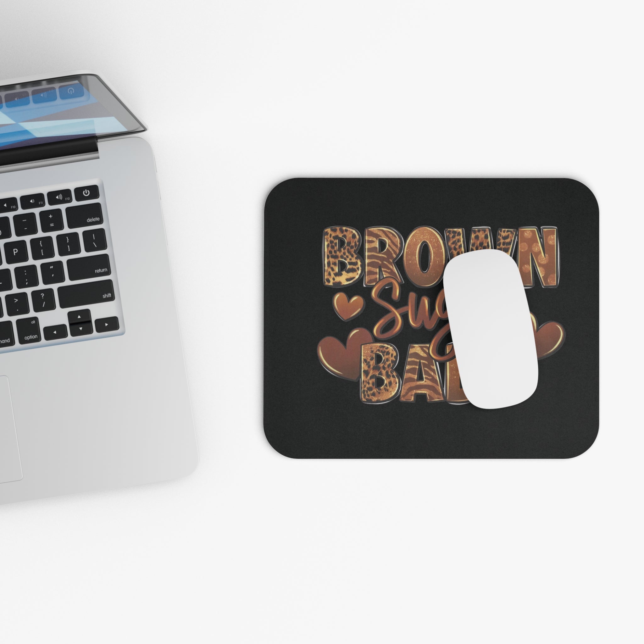 Brown Suga Babe Mouse Pad — Leopard Print Brown Heart Desk Mat
