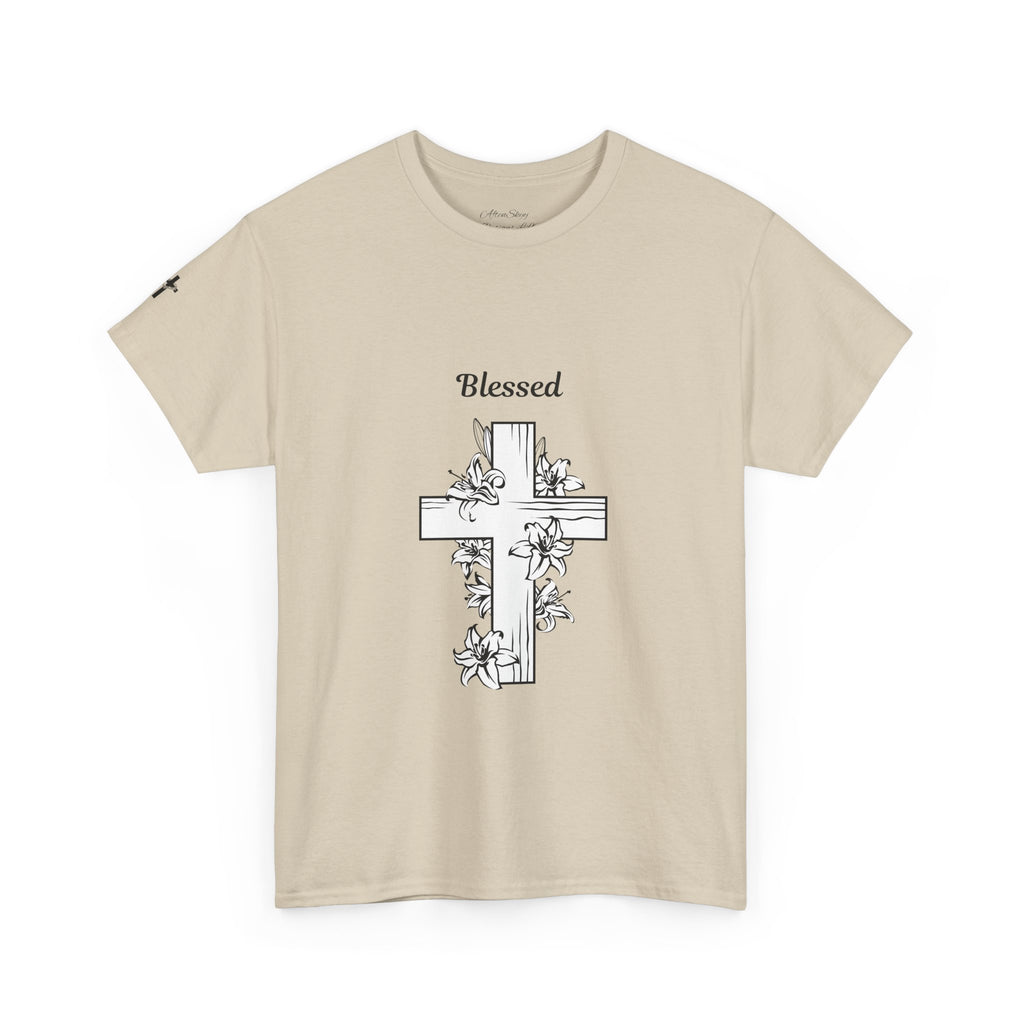 Blessed Cross Unisex Heavy Cotton Tee, Faith T-Shirt, Religious Gift, Spiritual Apparel, Christian Clothing, Everyday Wear