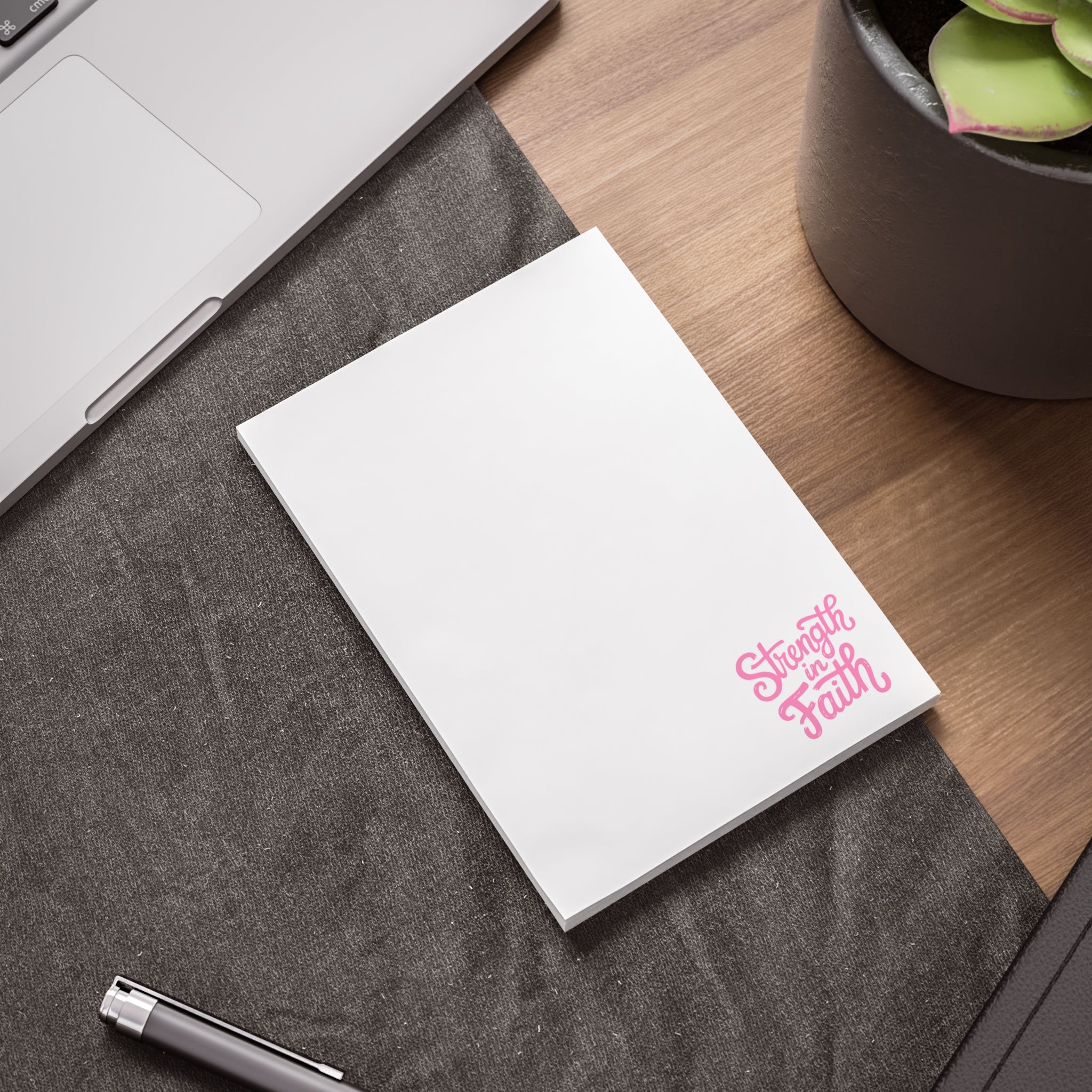 Post-it Note Pad — "Strength in Faith" Inspirational Sticky Notes (Pink Corner Design)