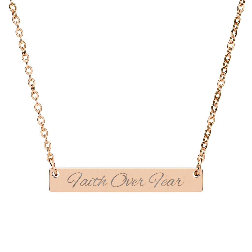 Faith Over Fear Engraved Bar Necklace