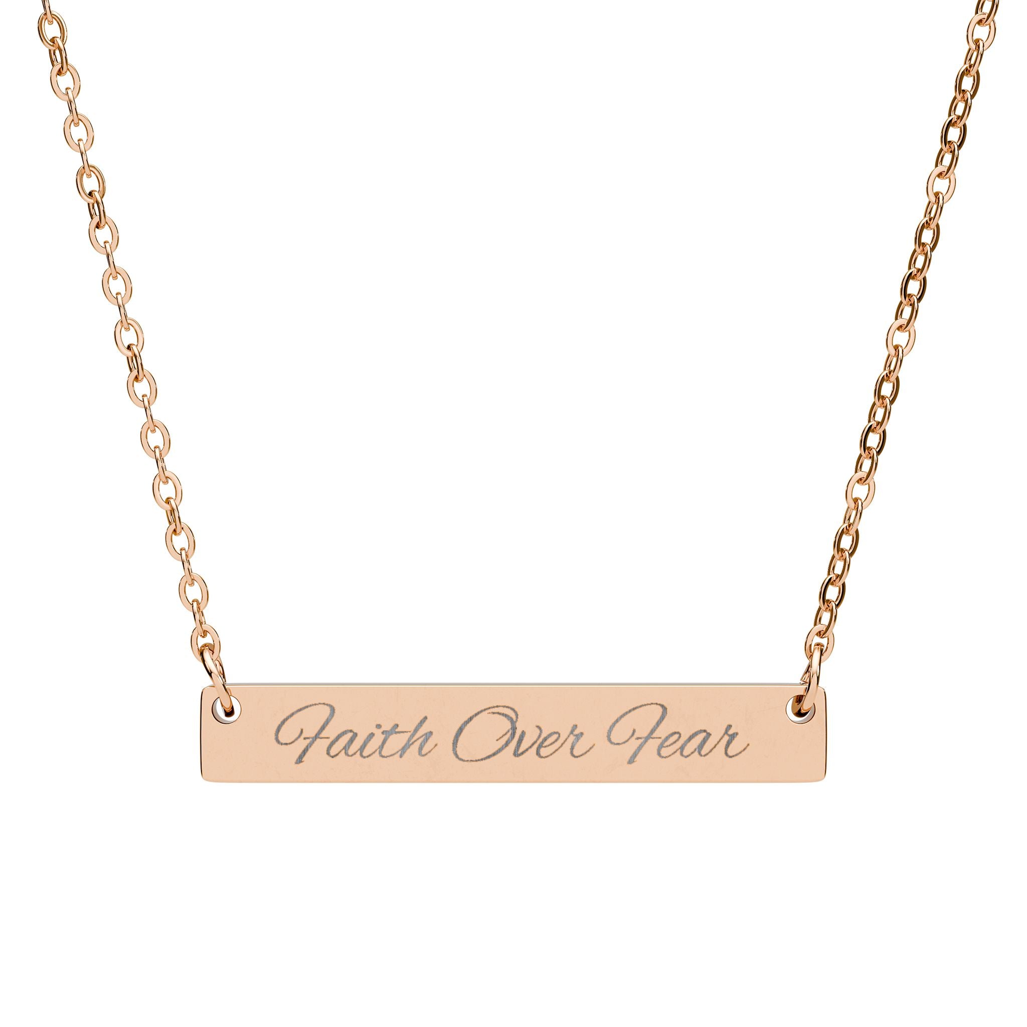 Faith Over Fear Engraved Bar Necklace