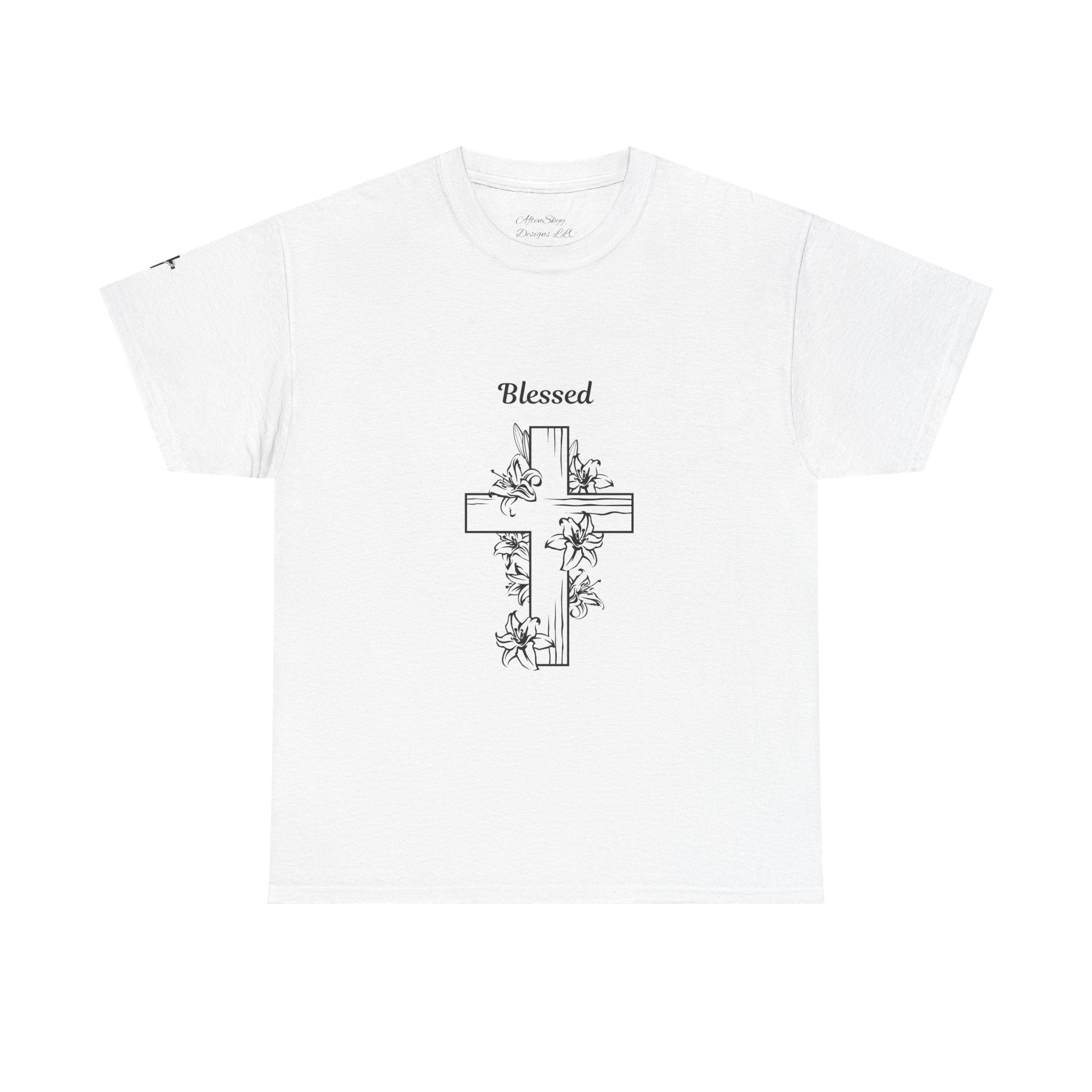 Blessed Cross Unisex Heavy Cotton Tee, Faith T-Shirt, Religious Gift, Spiritual Apparel, Christian Clothing, Everyday Wear