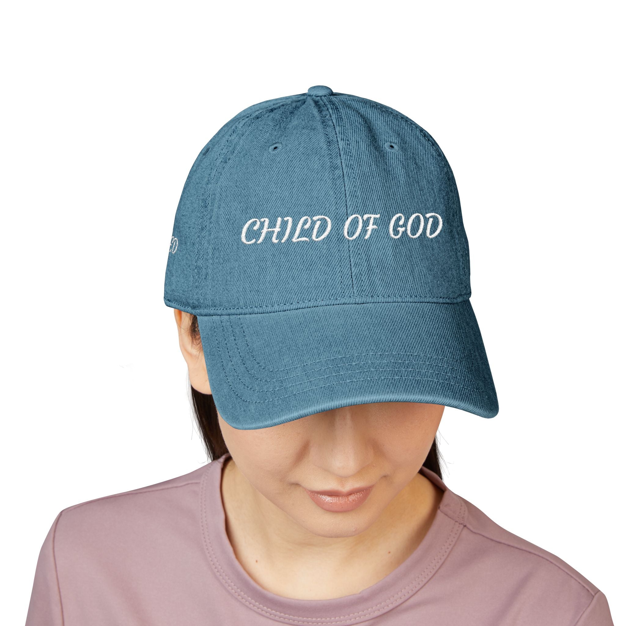 Child of God & Blessed Denim Hat — Embroidered Faith Baseball Cap