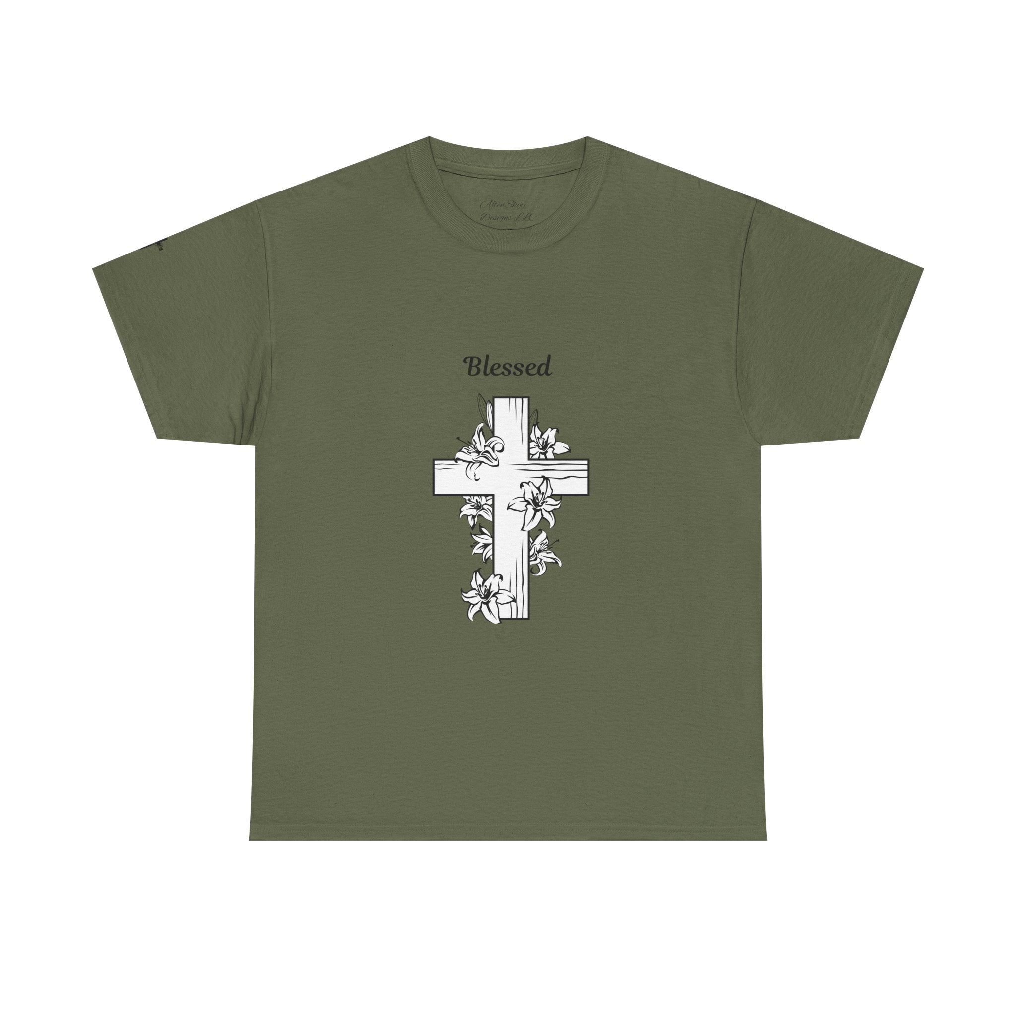 Blessed Cross Unisex Heavy Cotton Tee, Faith T-Shirt, Religious Gift, Spiritual Apparel, Christian Clothing, Everyday Wear
