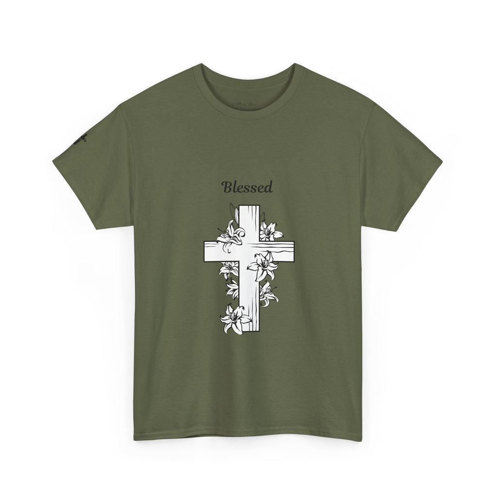Blessed Cross Unisex Heavy Cotton Tee, Faith T-Shirt, Religious Gift, Spiritual Apparel, Christian Clothing, Everyday Wear