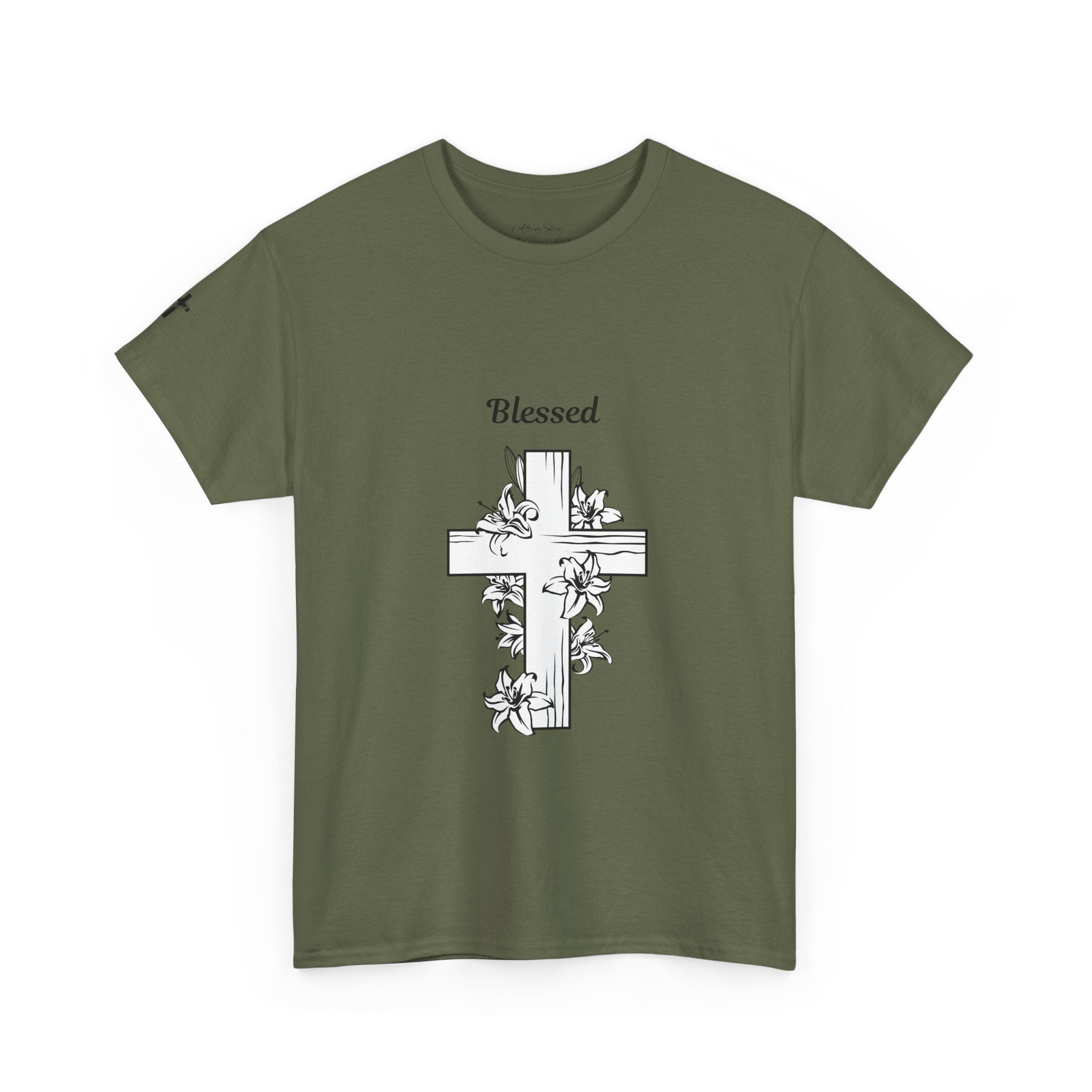Blessed Cross Unisex Heavy Cotton Tee, Faith T-Shirt, Religious Gift, Spiritual Apparel, Christian Clothing, Everyday Wear