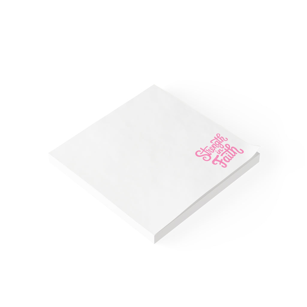 Post-it Note Pad — "Strength in Faith" Inspirational Sticky Notes (Pink Corner Design)
