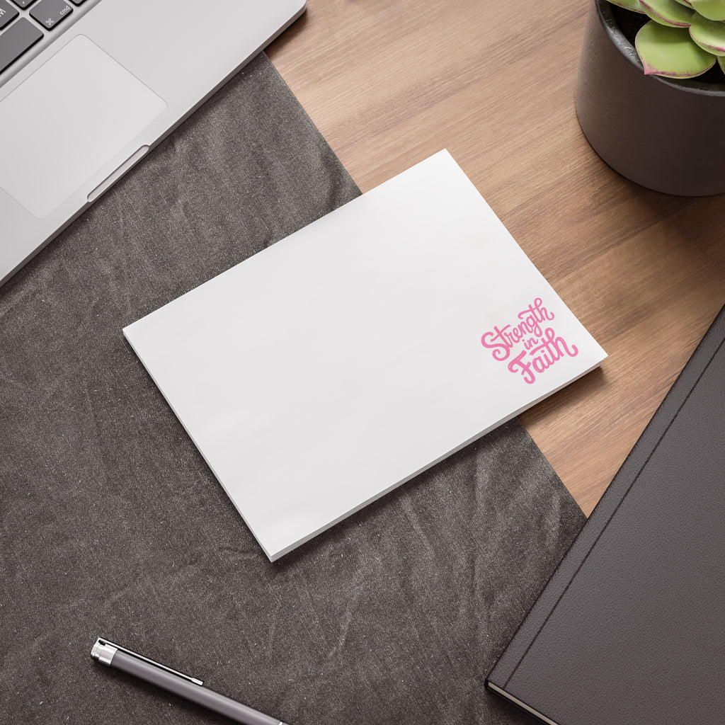 Post-it Note Pad — "Strength in Faith" Inspirational Sticky Notes (Pink Corner Design)