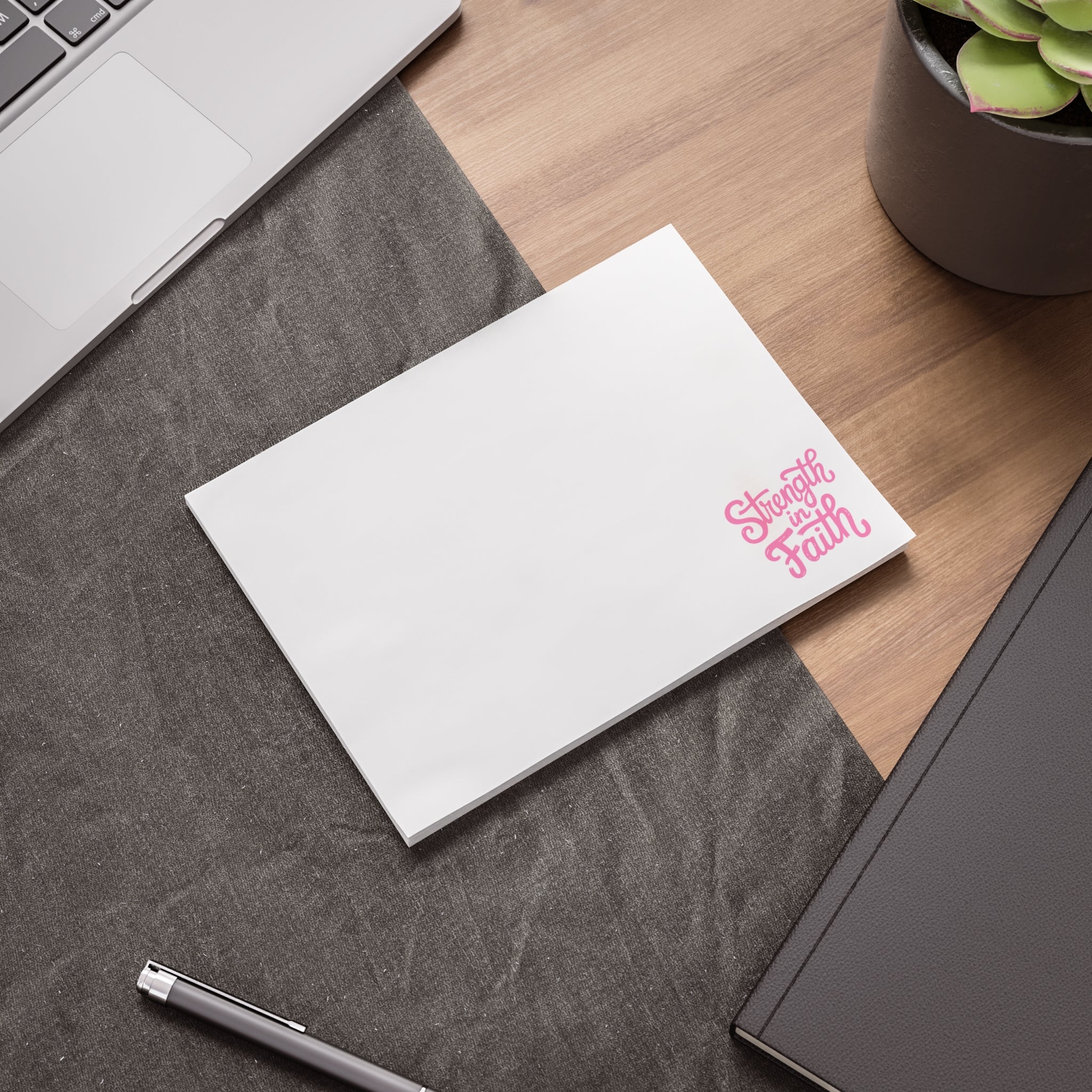 Post-it Note Pad — "Strength in Faith" Inspirational Sticky Notes (Pink Corner Design)