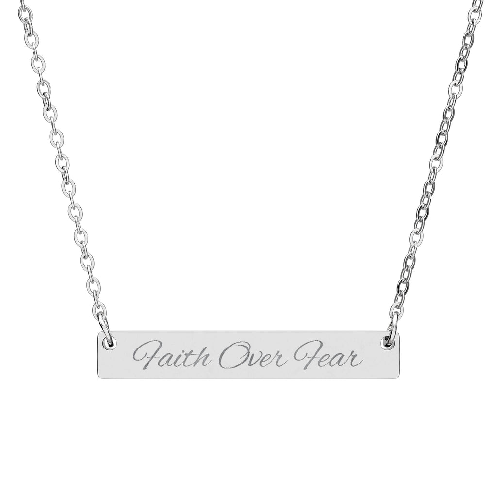 Faith Over Fear Engraved Bar Necklace