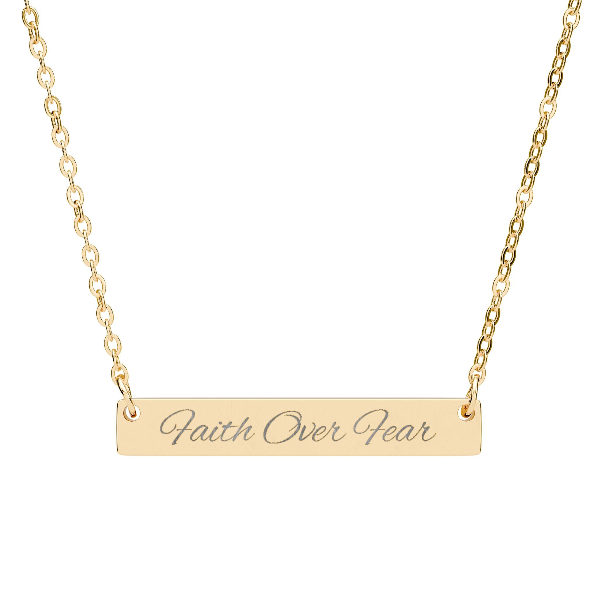 Faith Over Fear Engraved Bar Necklace