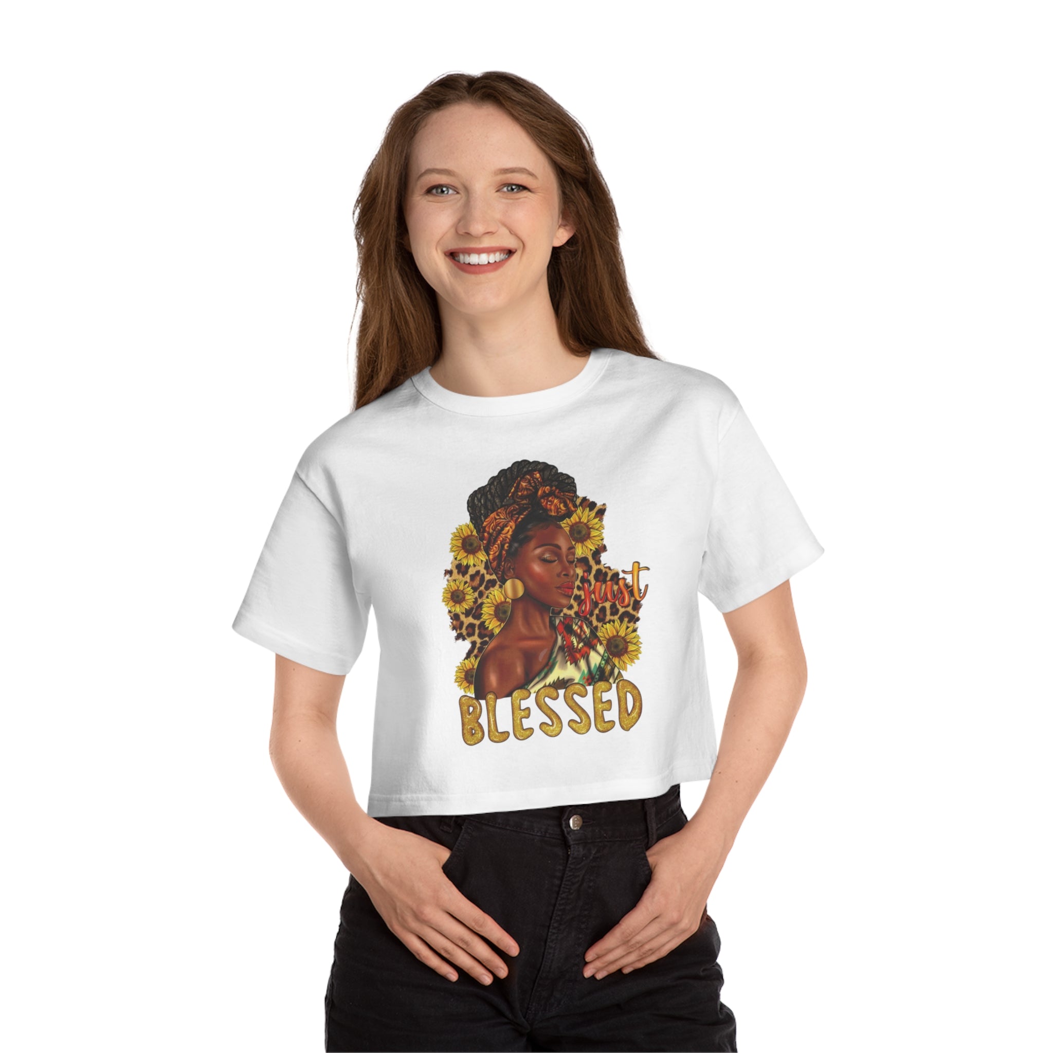 Cropped T-Shirt, just blessed, Women's Shirt, Heritage Design, Comfort Fit Tee, Trendy Top, Positive Vibes Clothing