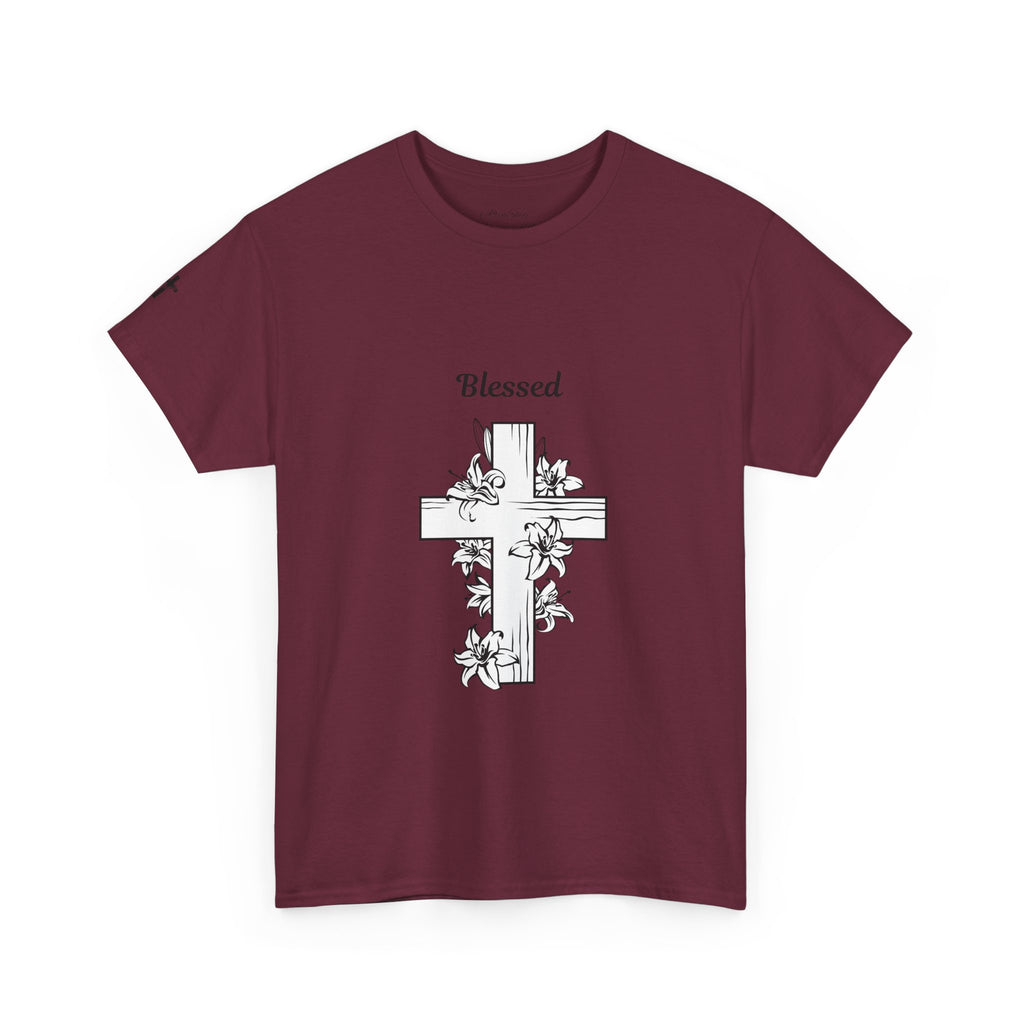 Blessed Cross Unisex Heavy Cotton Tee, Faith T-Shirt, Religious Gift, Spiritual Apparel, Christian Clothing, Everyday Wear