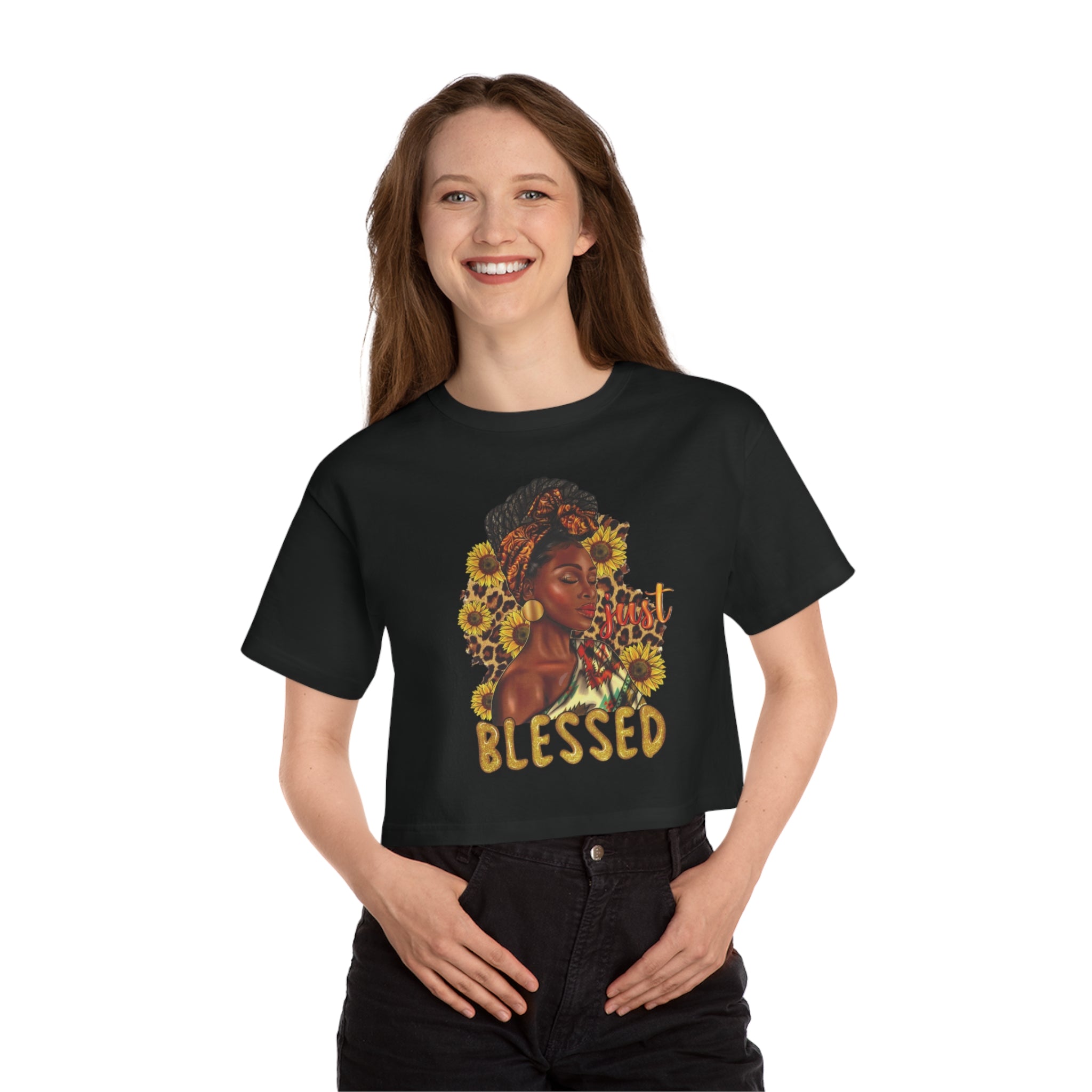 Cropped T-Shirt, just blessed, Women's Shirt, Heritage Design, Comfort Fit Tee, Trendy Top, Positive Vibes Clothing