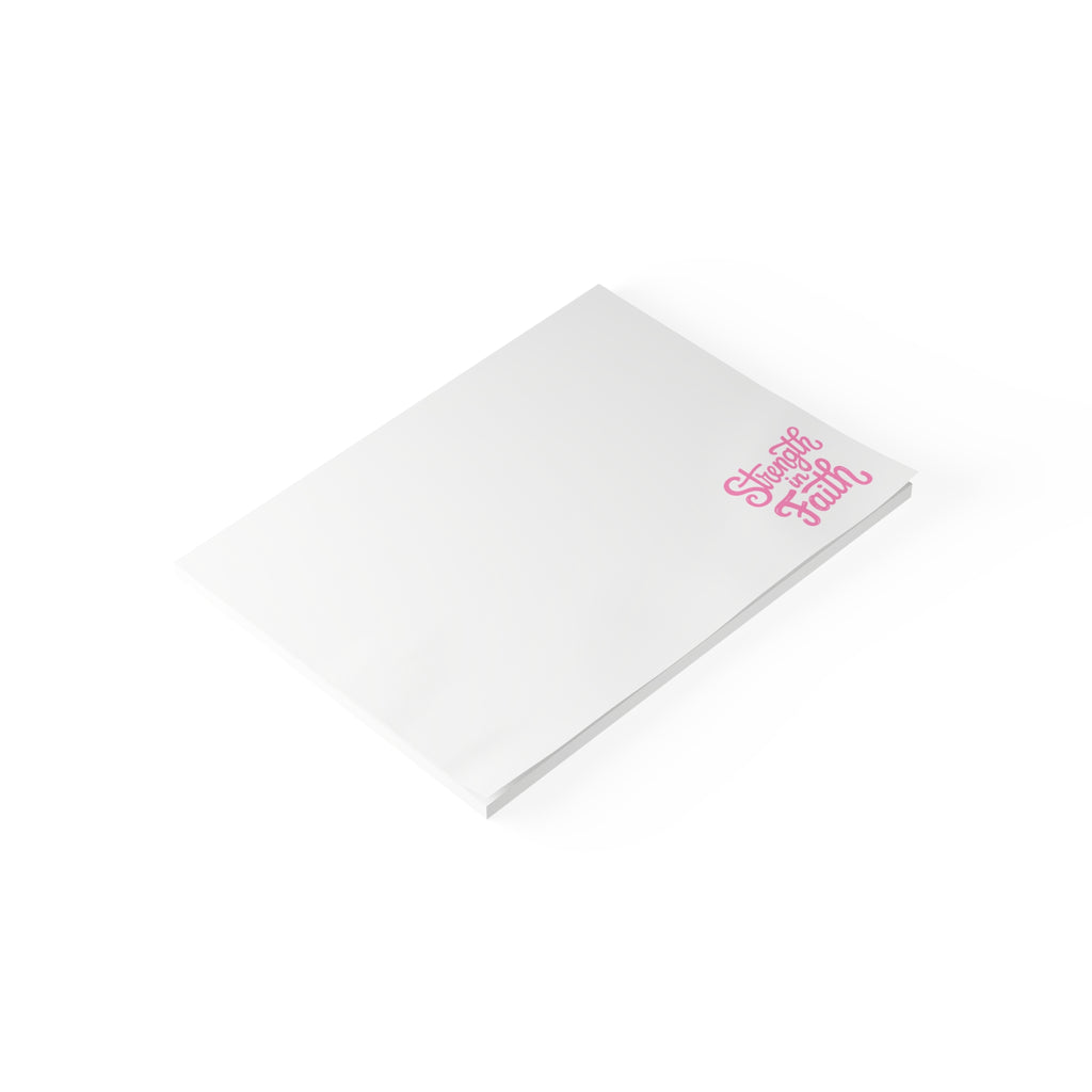 Post-it Note Pad — "Strength in Faith" Inspirational Sticky Notes (Pink Corner Design)