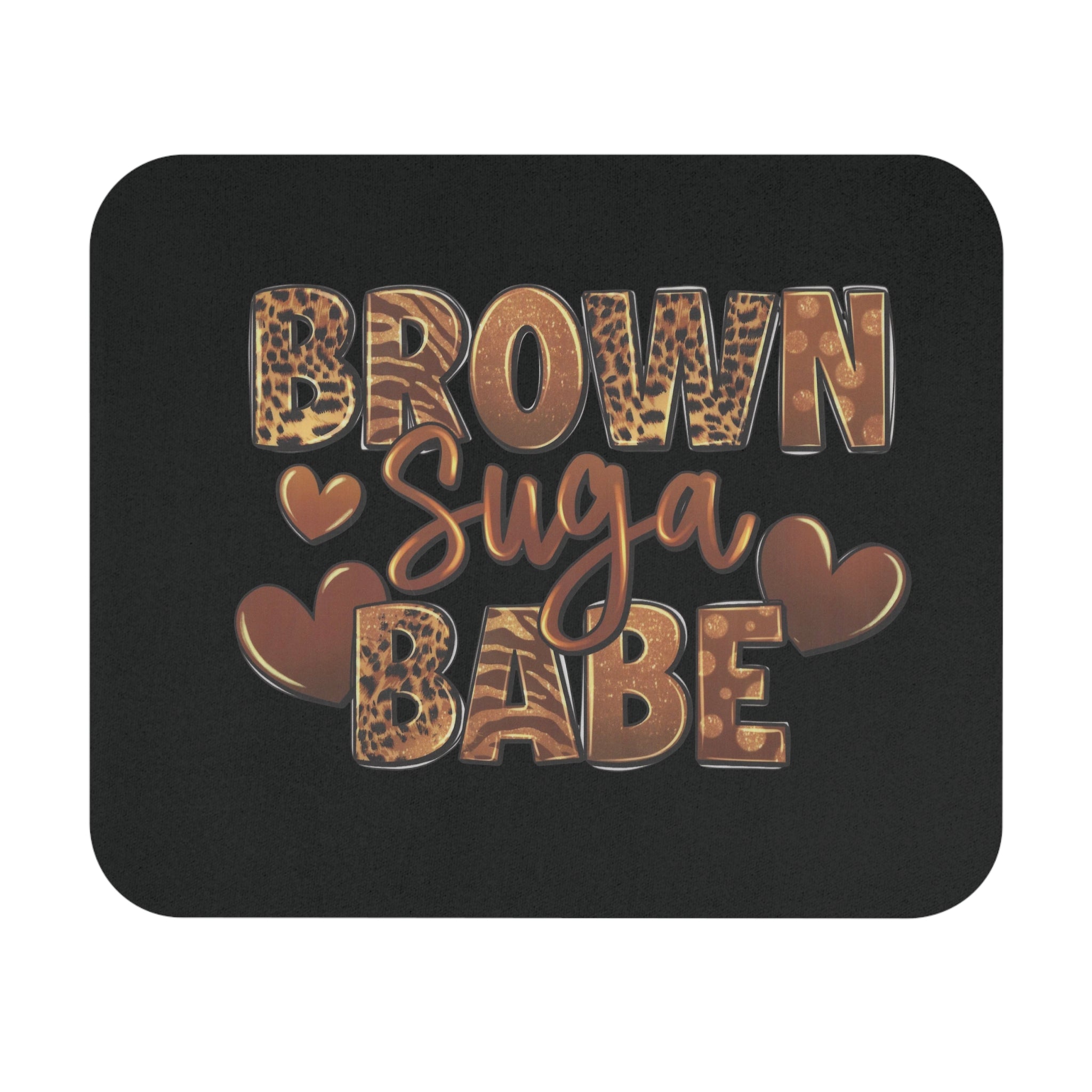 Brown Suga Babe Mouse Pad — Leopard Print Brown Heart Desk Mat