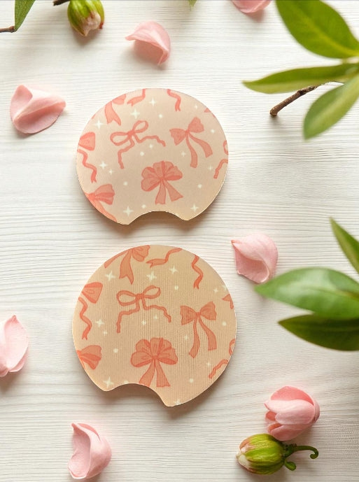 Pink Bow Car Coasters